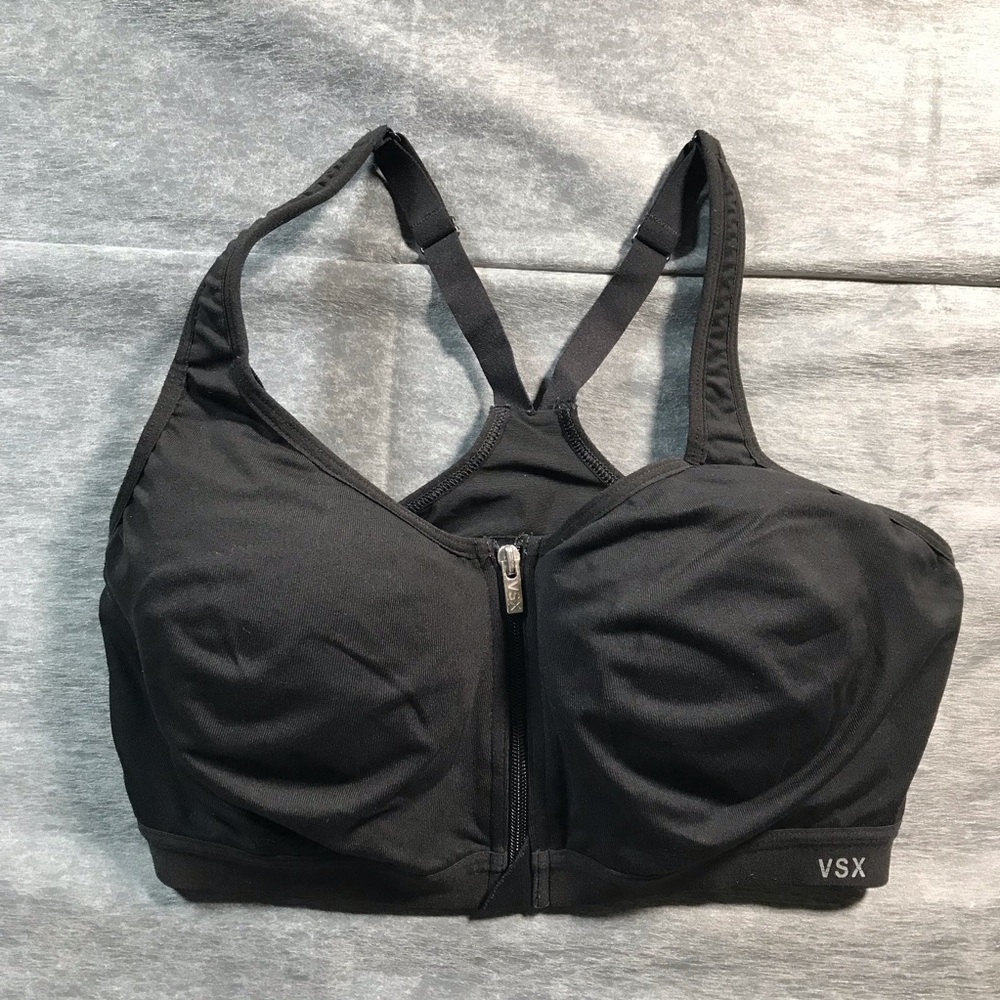 VSX Black Front-Closure with Zipper Racerback Sports Bra